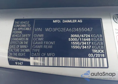 2018 Mercedes-Benz Metris из США, поврежденный, VIN WD3PG2EA6J3455047